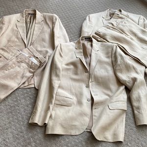 Two tan linen J Crew suits with one additional jacket, excellent condition